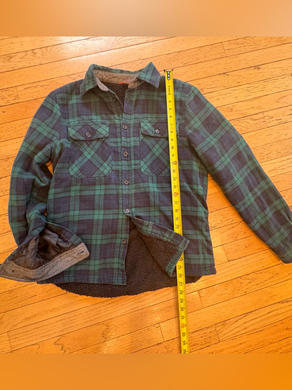 Saks Fifth Avenue Green and Navy Plaid Sherpa-Lined shacket